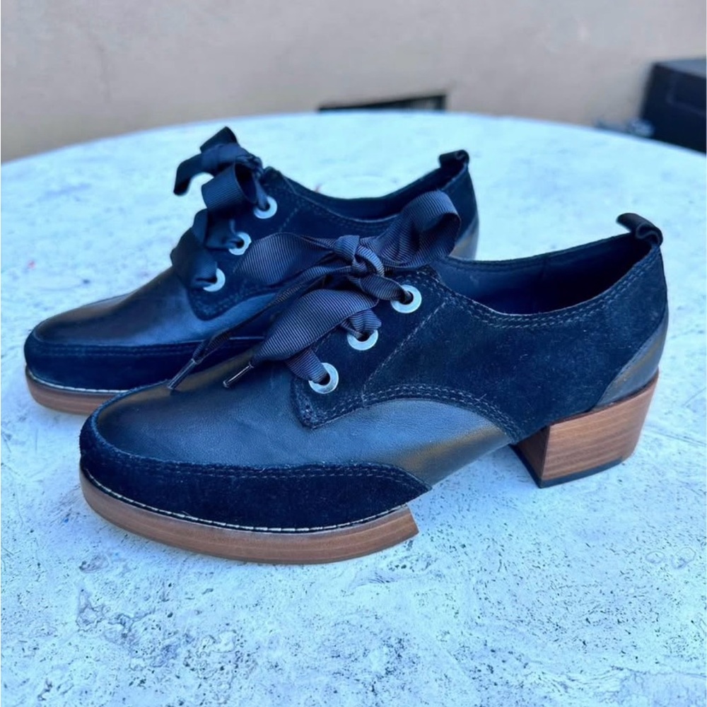 Kelsi Dagger Classic Black Leather & Suede Low Heel Oxford Shoes